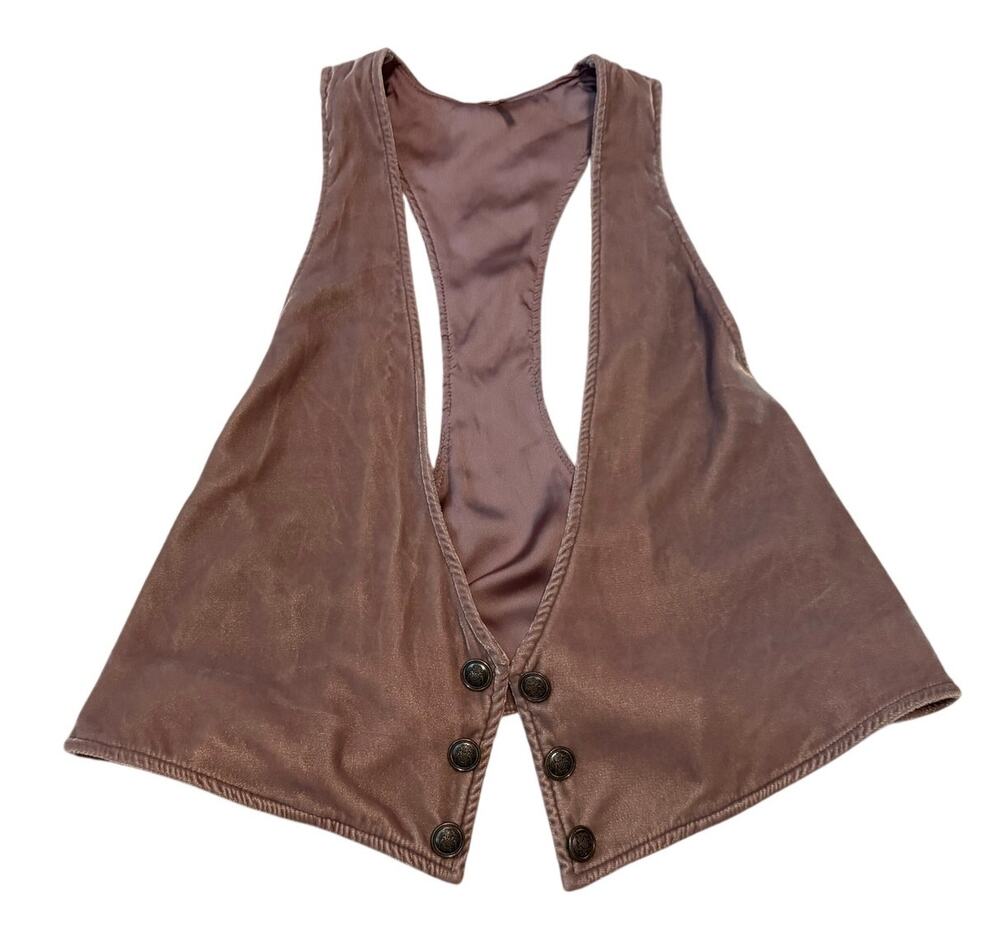 Free People Blush Suede Cropped Vest Top Mauve Brass Button XS